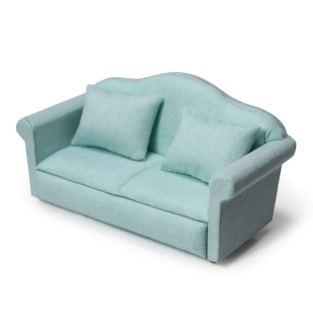 Dollhouse Couch Miniature Furniture Sofa with Pillows for Living Room Desktop Decoration Fabric Sofa Mini Home Scene Accessories Ornament (Double Sofa Green)
