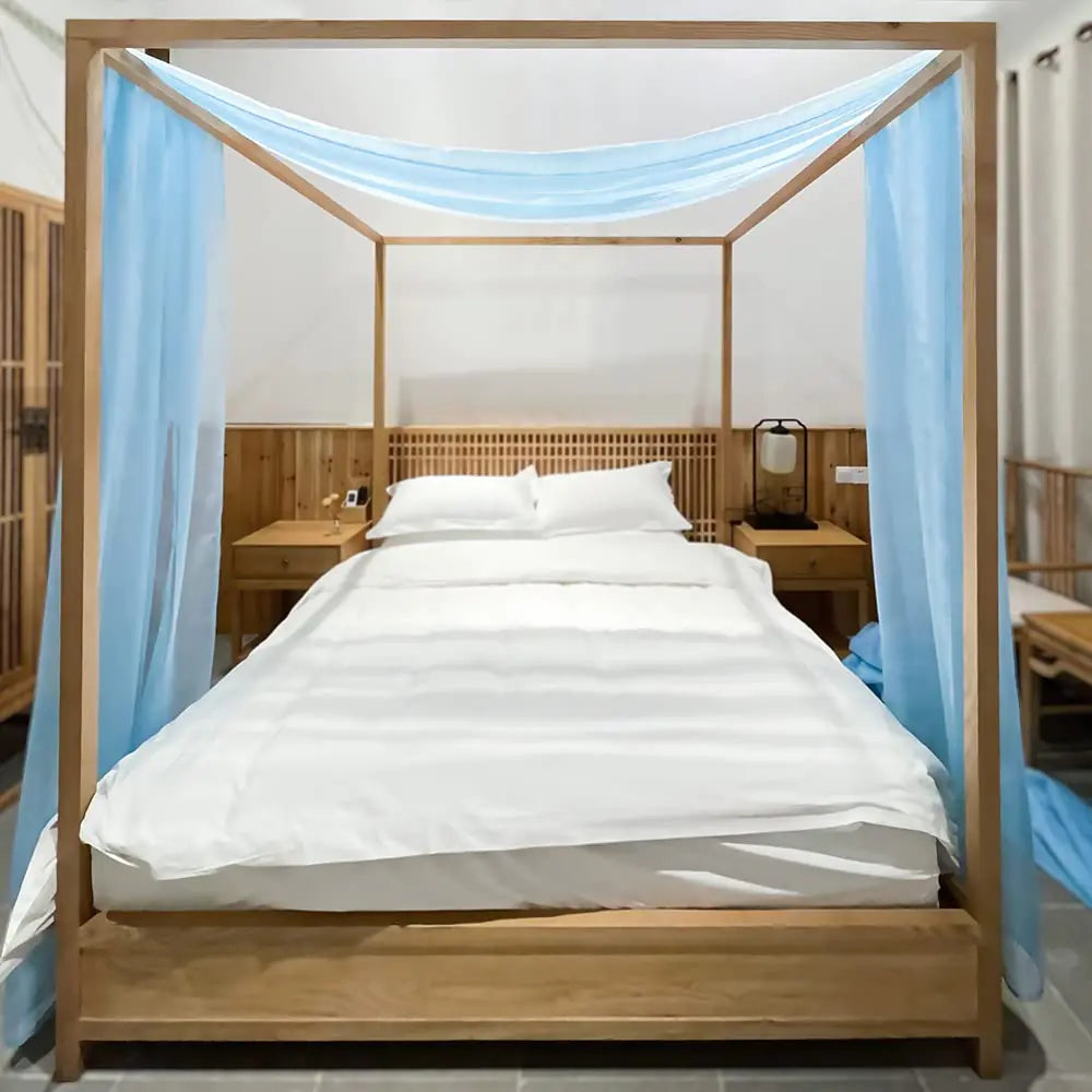 Linentalks Blue Canopy Bed Curtains for King & California King Bed Luxury Sheer Bed Canopy Scarf Sheer Scarf Valance Canopy Bed Drapes Four Post Bed Canopy Drapes Canopy Bed Scarf 1 PC 52" X 256"