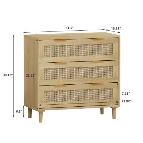 3 Drawers Rattan Storage Cabinet Rattan Drawers, Suitable For Bedroom, Living Room, Dining Room, Hallway