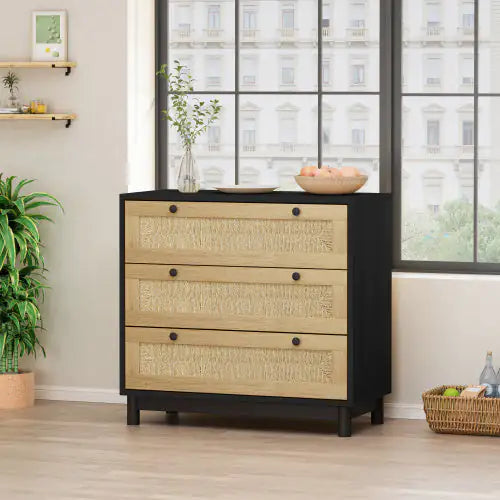 3 Drawer Storage Cabinet Rope Woven Drawer, Suitable For Bedroom, Living Room, Dining Room, Hallway