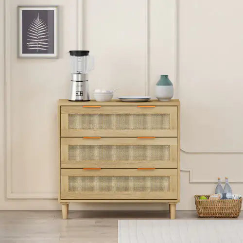 3 Drawers Rattan Storage Cabinet Rattan Drawers, Suitable For Bedroom, Living Room, Dining Room, Hallway
