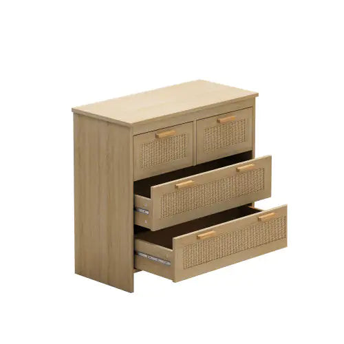 4 Drawer Rattan Cabinet, Suitable For Bedroom, Living Room, Dining Room, Hallway, Easy To Assemble