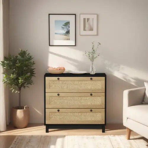 3 Drawer Storage Cabinet Rope Woven Drawer, Suitable For Bedroom, Living Room, Dining Room, Hallway