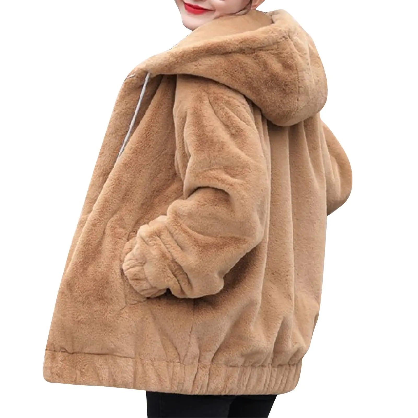 Winter Clothes for Women 2024 Trendy Plus Size Cozy Cute Warm Zip Up Fleece Sherpa Lined Shearling Fuzzy Fluffy Jackets Ladies Light Coats with Hood Abrigos De Mujer Invierno On Sale(WineXL)