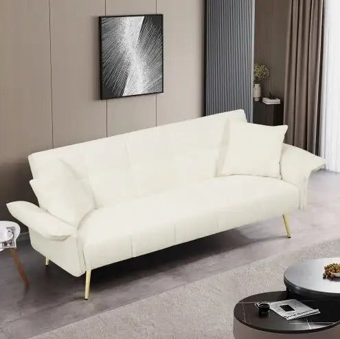 70.1 Futon Sofa Bed, Convertible Double Sofa Bed With Folding Armrests For Living Rooms And Small Spaces
